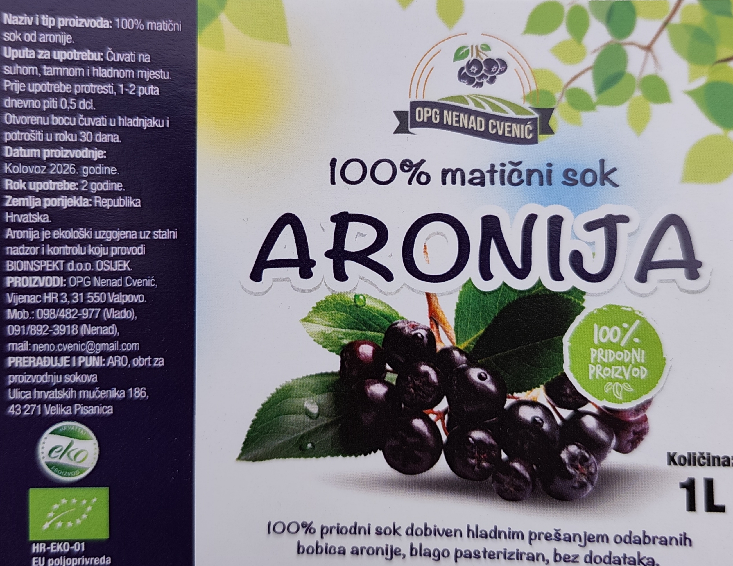 100% Ekološki Matični Sok od Aronije – Vrhunska Kvaliteta i Čisto Zdravlje