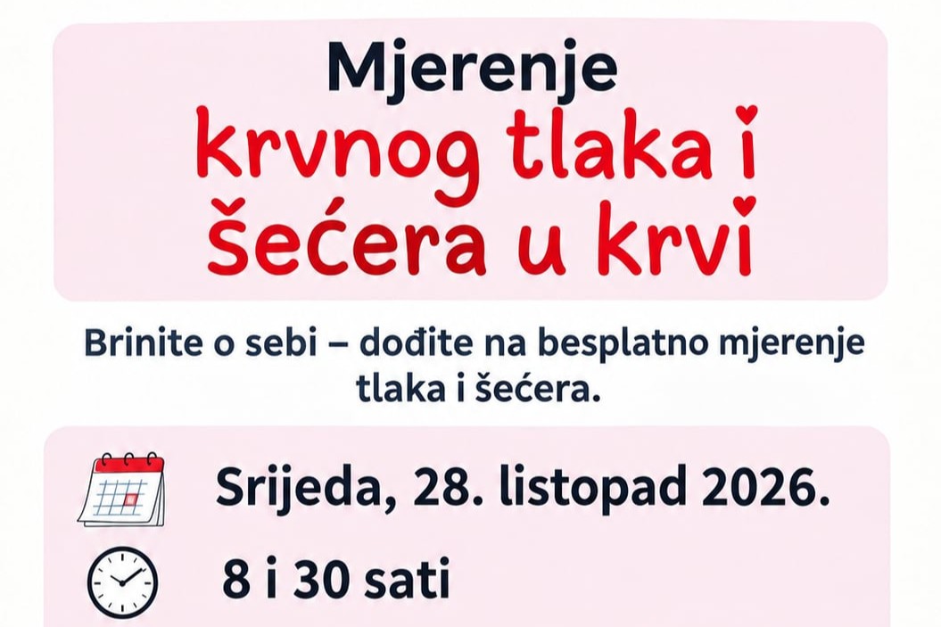 Besplatno mjerenje krvnog tlaka i šećera u krvi u Bizovcu!